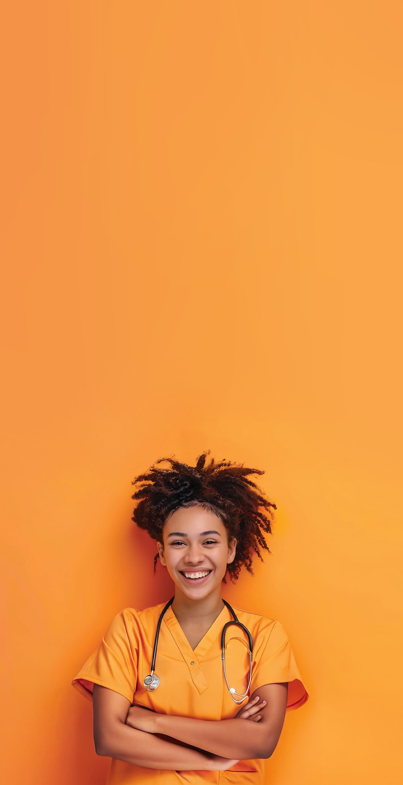 Female doctor standing in front of The People Project Tasmania Scoparia-branded backdrop, representing primary health services