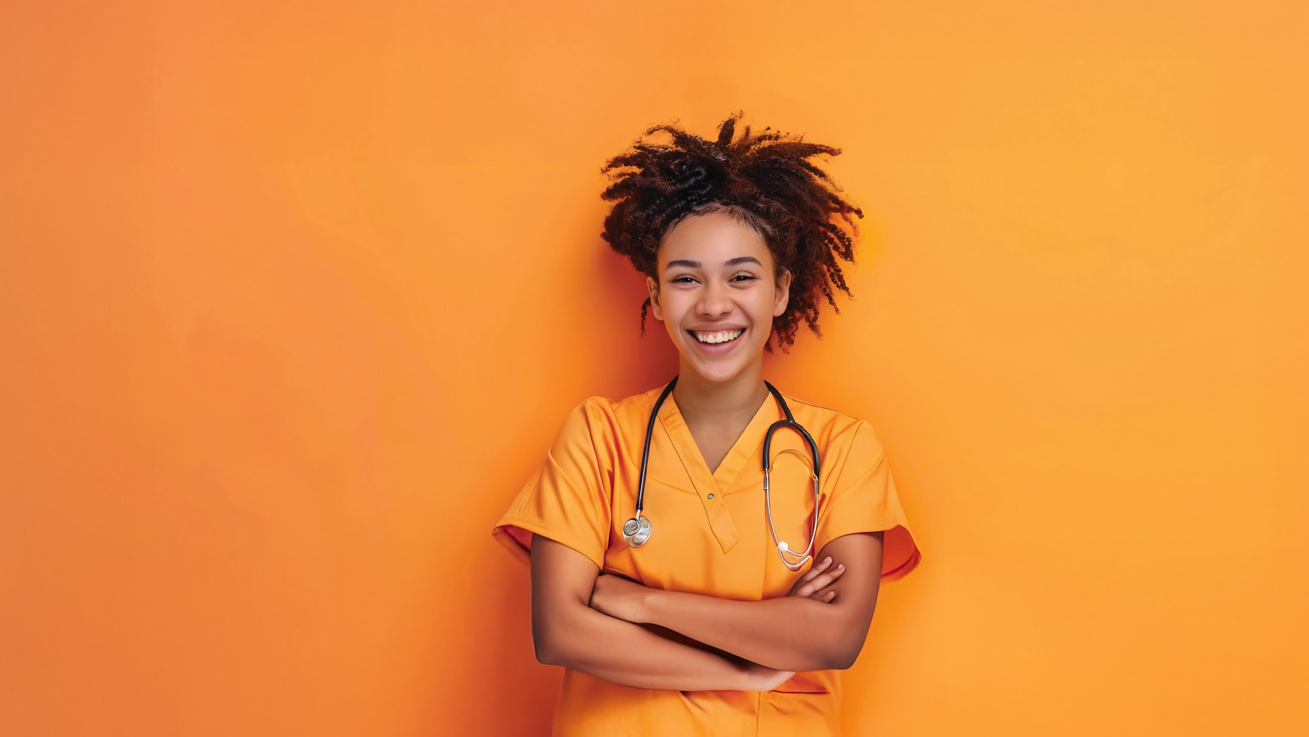 Female doctor standing in front of The People Project Tasmania Scoparia-branded backdrop, representing primary health services