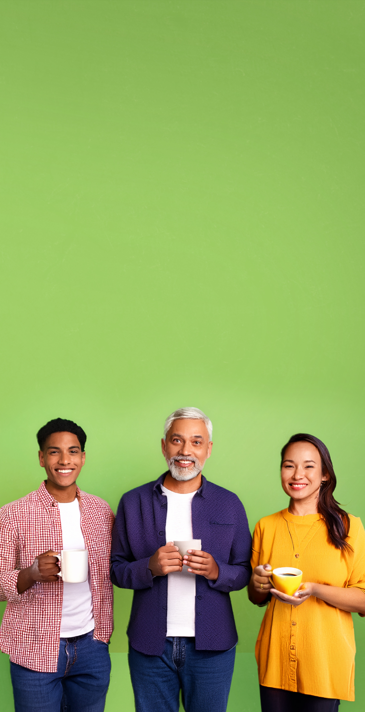 Three members of the community having coffee together, representing connection and community innovation