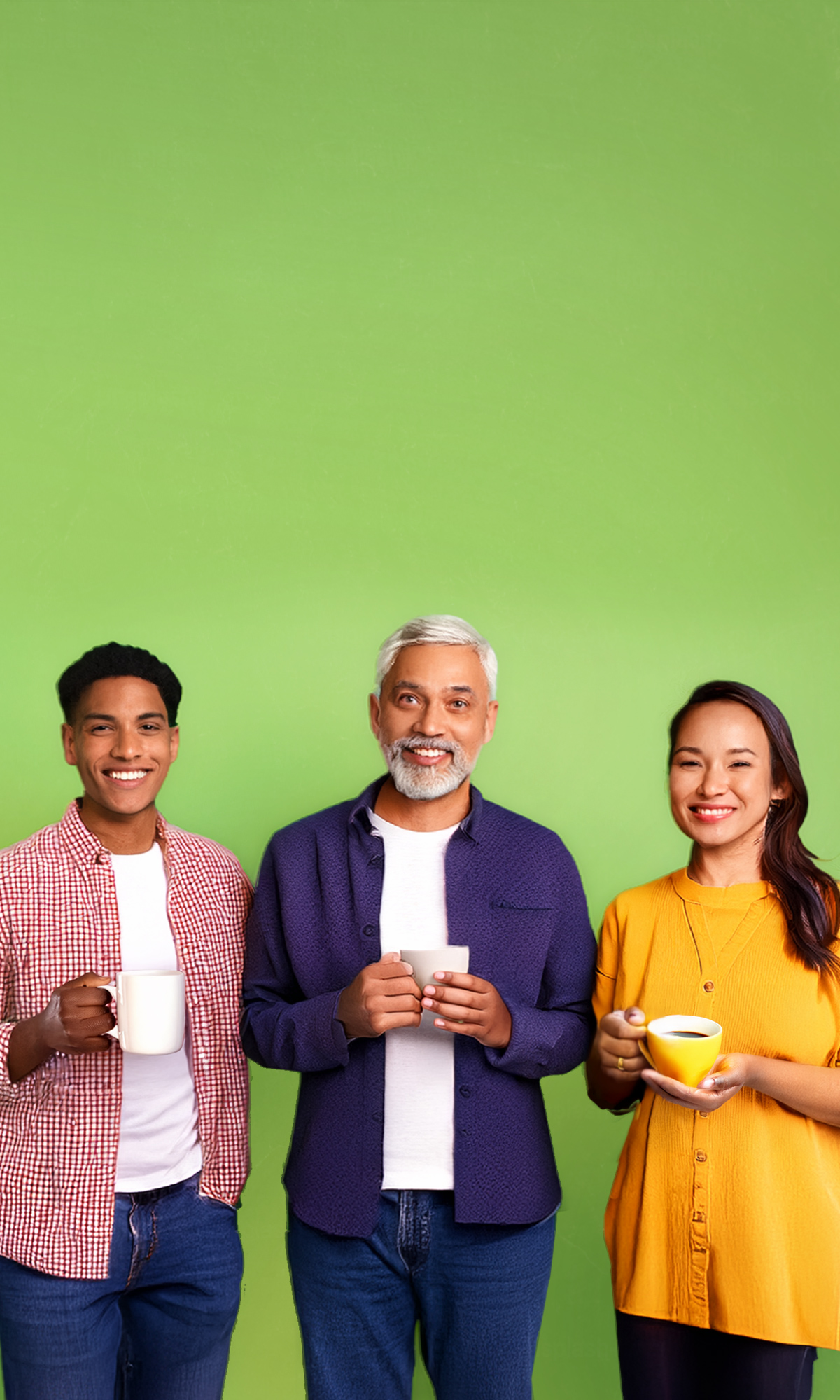 Three members of the community having coffee together, representing connection and community innovation